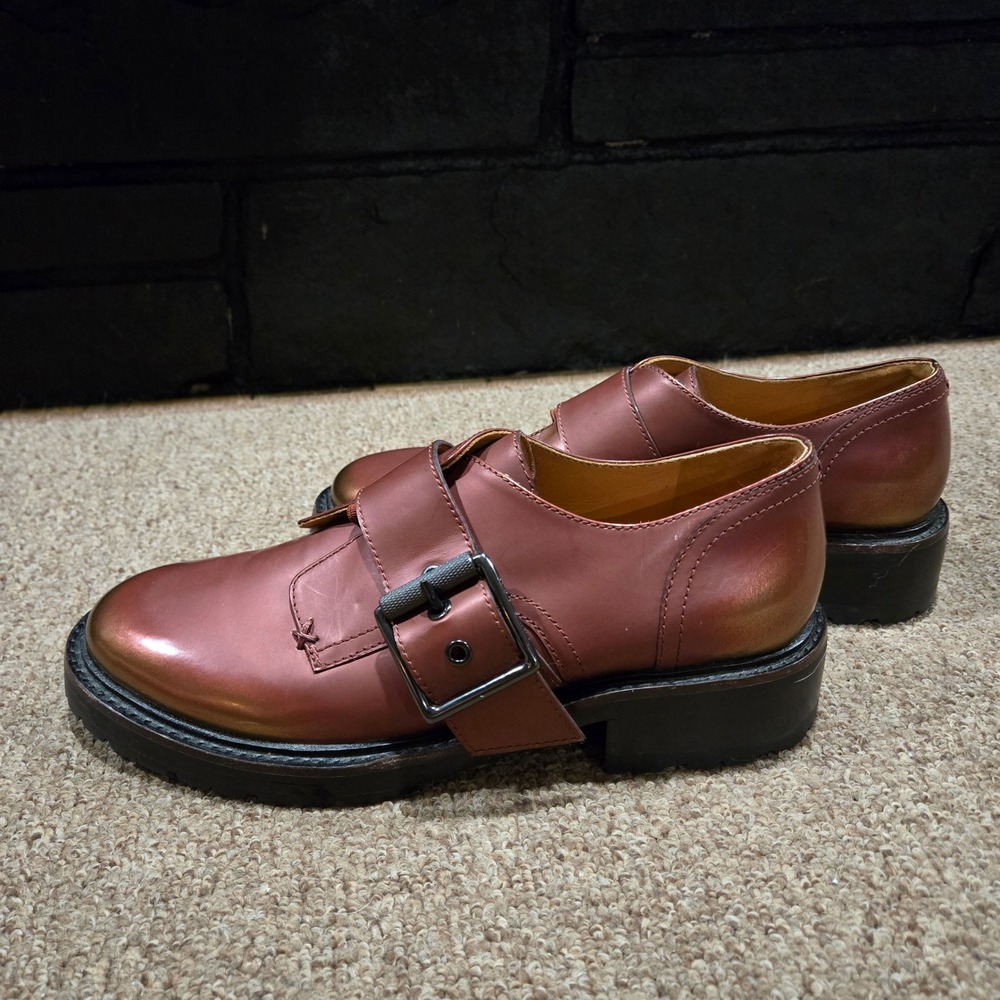 Rag & Bone Monk Strap Shoes Womens 37 Oxblood Metallic Leather Lug Sole Vibram